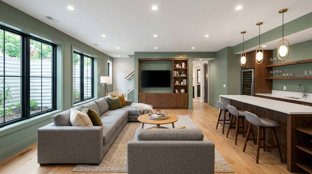 Modern basement living room remodel